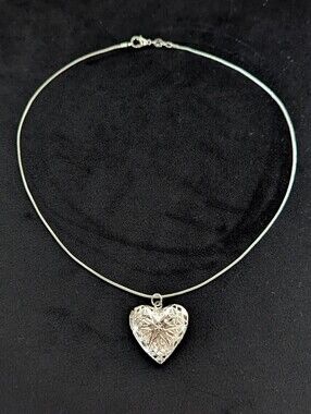 Sterling Silver Heart Locket Necklace Pendant 925